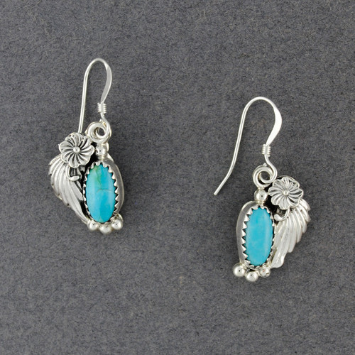 Sterling Silver Turquoise Feather And Flower Earrings