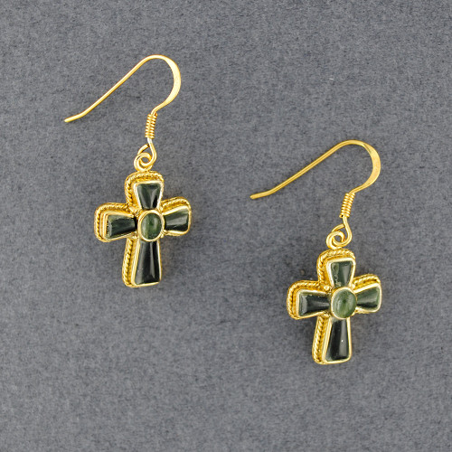 Gold Vermeil Alaskan Jade Cross Earrings