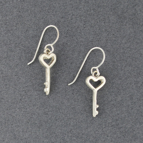 Sterling Silver Heart Key Earrings