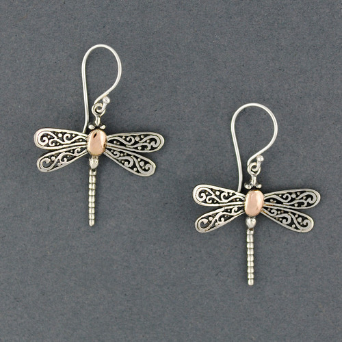 Sterling Silver And 18K Dragonfly Earrings