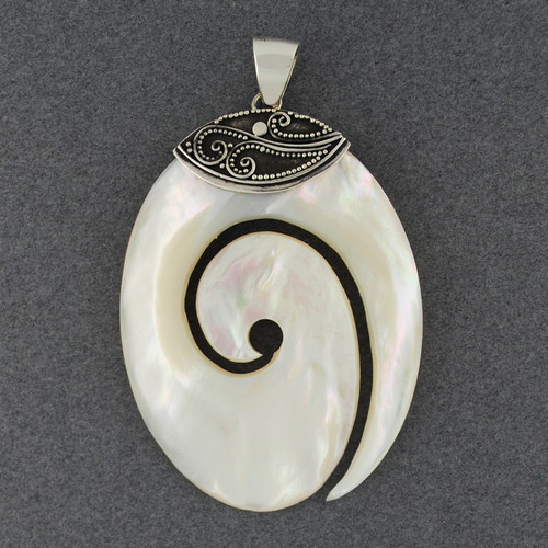 Mother of Pearl Large Oval Spiral Pendant