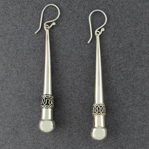 Sterling Silver Detailed Long Drop Earrings