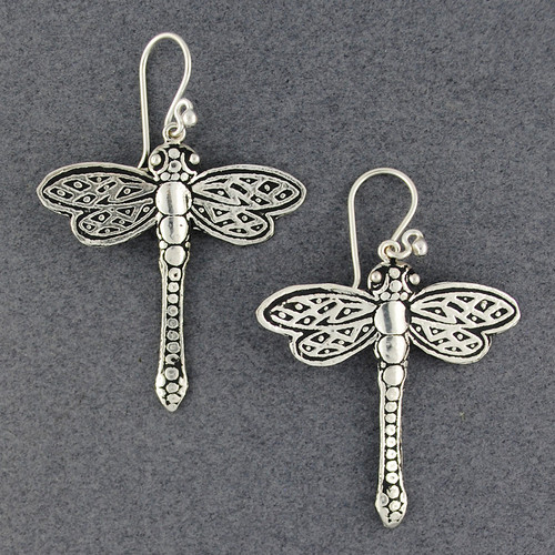Sterling Silver Large Detailed Dragonfly Earrings