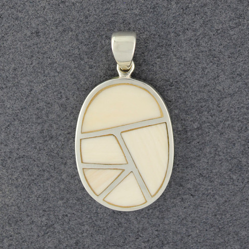 Sterling Silver Mammoth Ivory Mosaic Oval Pendant