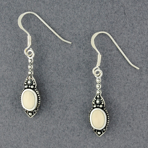 Sterling Silver Mammoth Ivory Antiqued Oval Earrigs