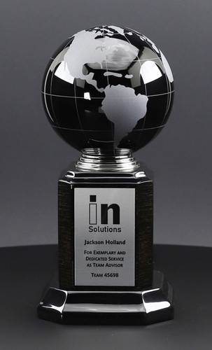 Crown Awards Custom Engraved Crystal Globe Trophy - 5" Height, Free Engraving