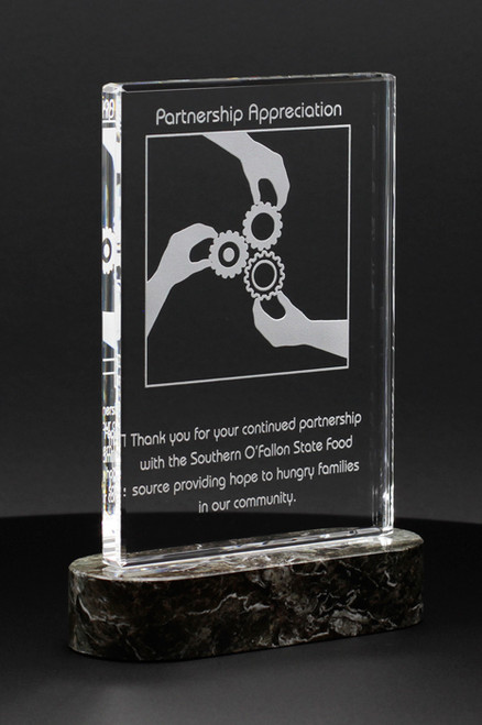 Modern crystal award trophy mounted on  marble