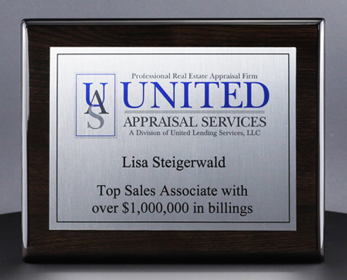 Diamond Exotic Wood Recognition Plaque award with silver brushed metal