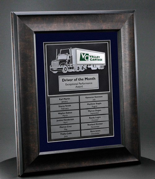 12 month Perpetual framed award for truck drivers to display their achievements