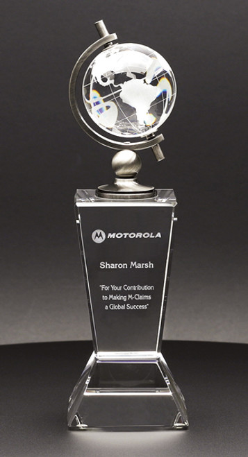 Crystal Globe award trapezium tower