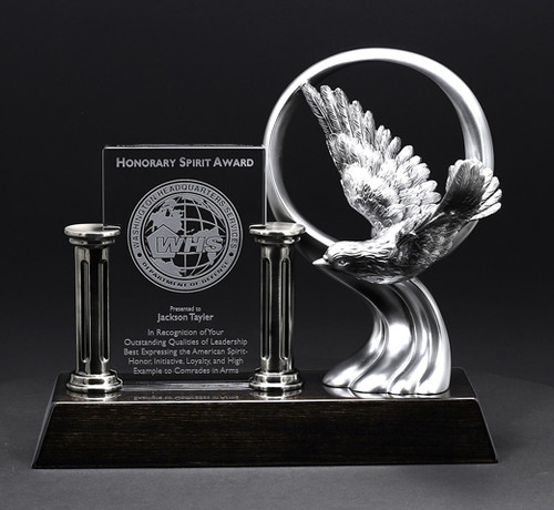 Silver Dover Spirit award Trophy engraved crystal