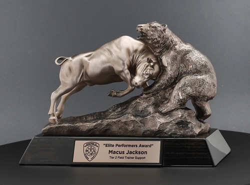 bronze bull and bear trophy