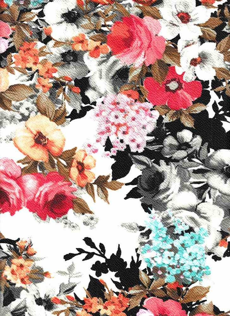 Floral Knit Liverpool Fabric - Liverpool F293 Ivory-Coral ...