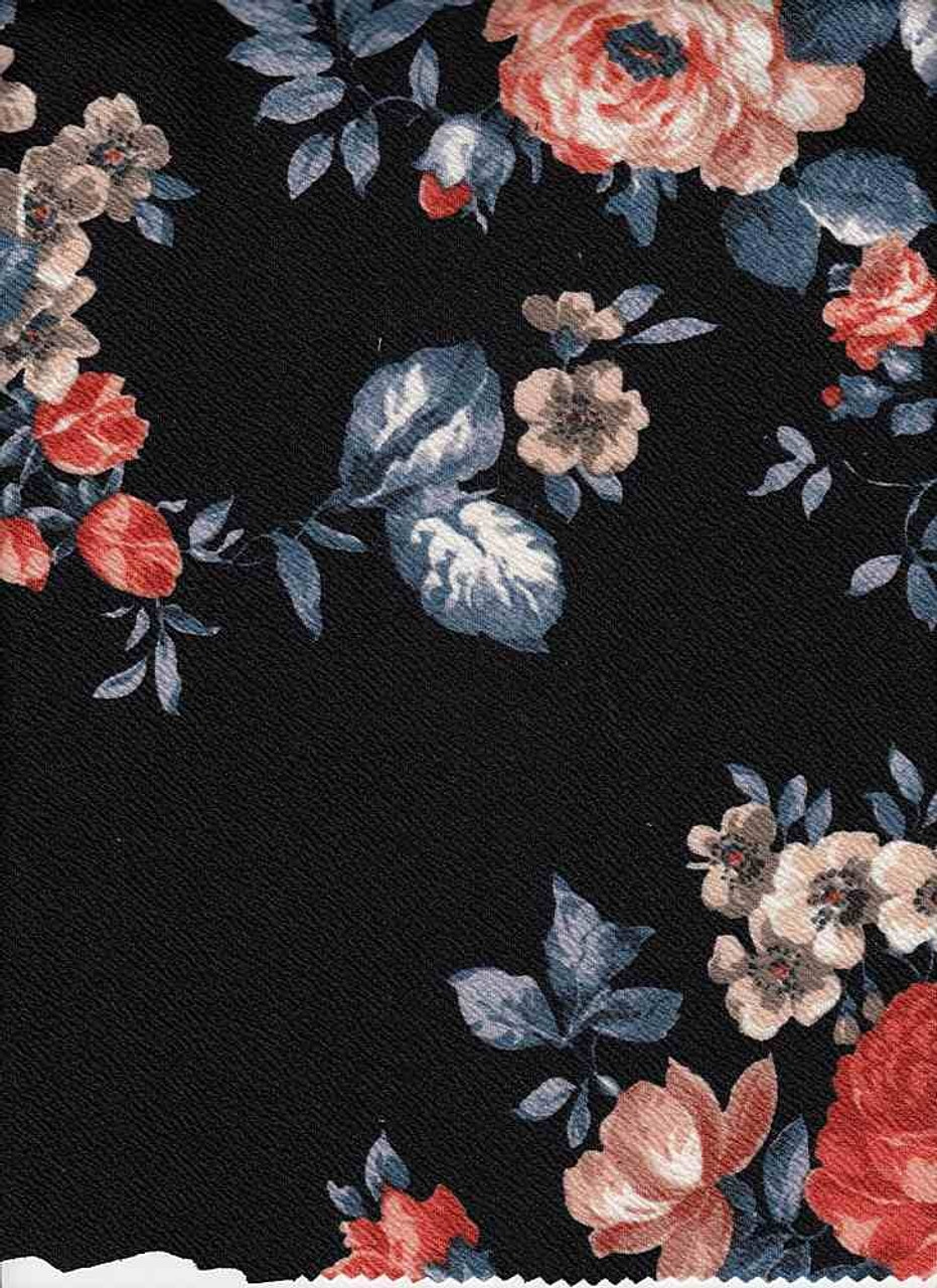 Floral Knit Liverpool Fabric - Liverpool F294 Black-Rust ...