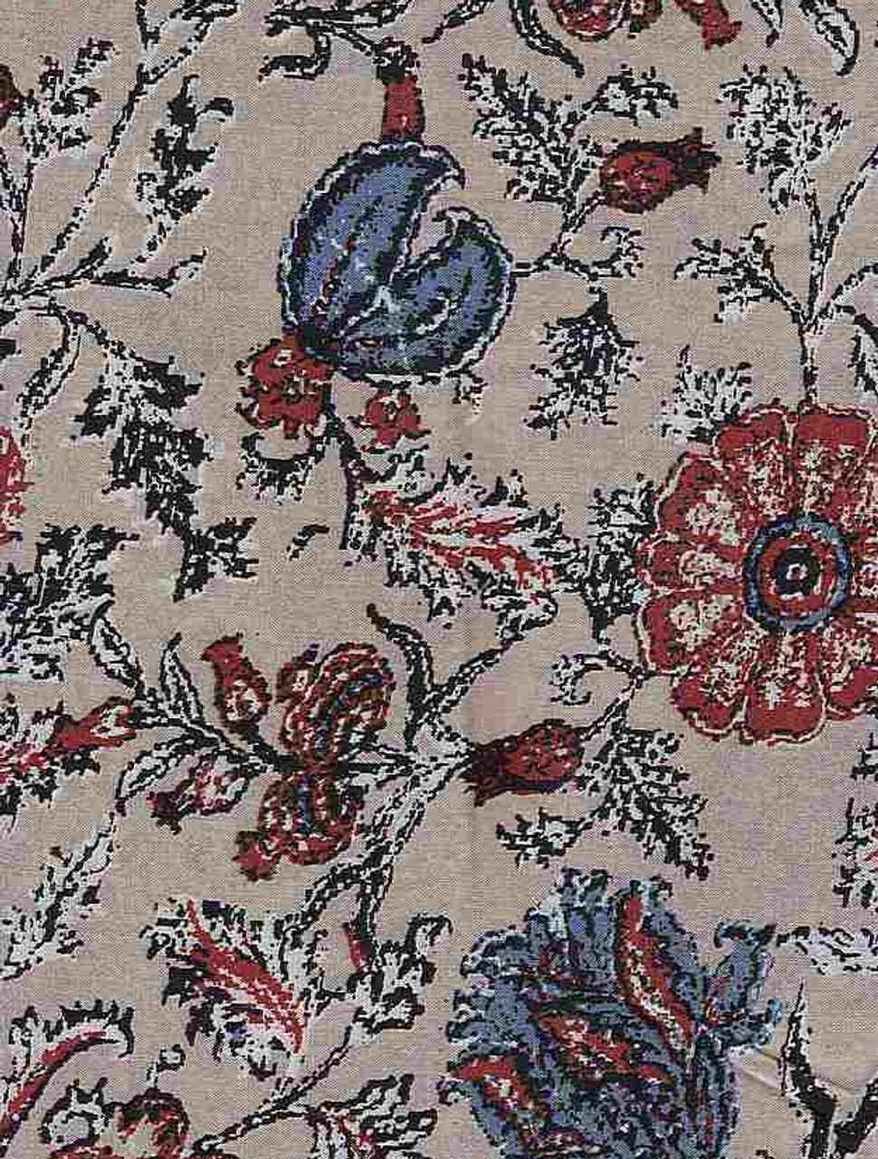 Floral Woven Rayon Challis Fabric Challi Ptf1059 KhakiRustBlue
