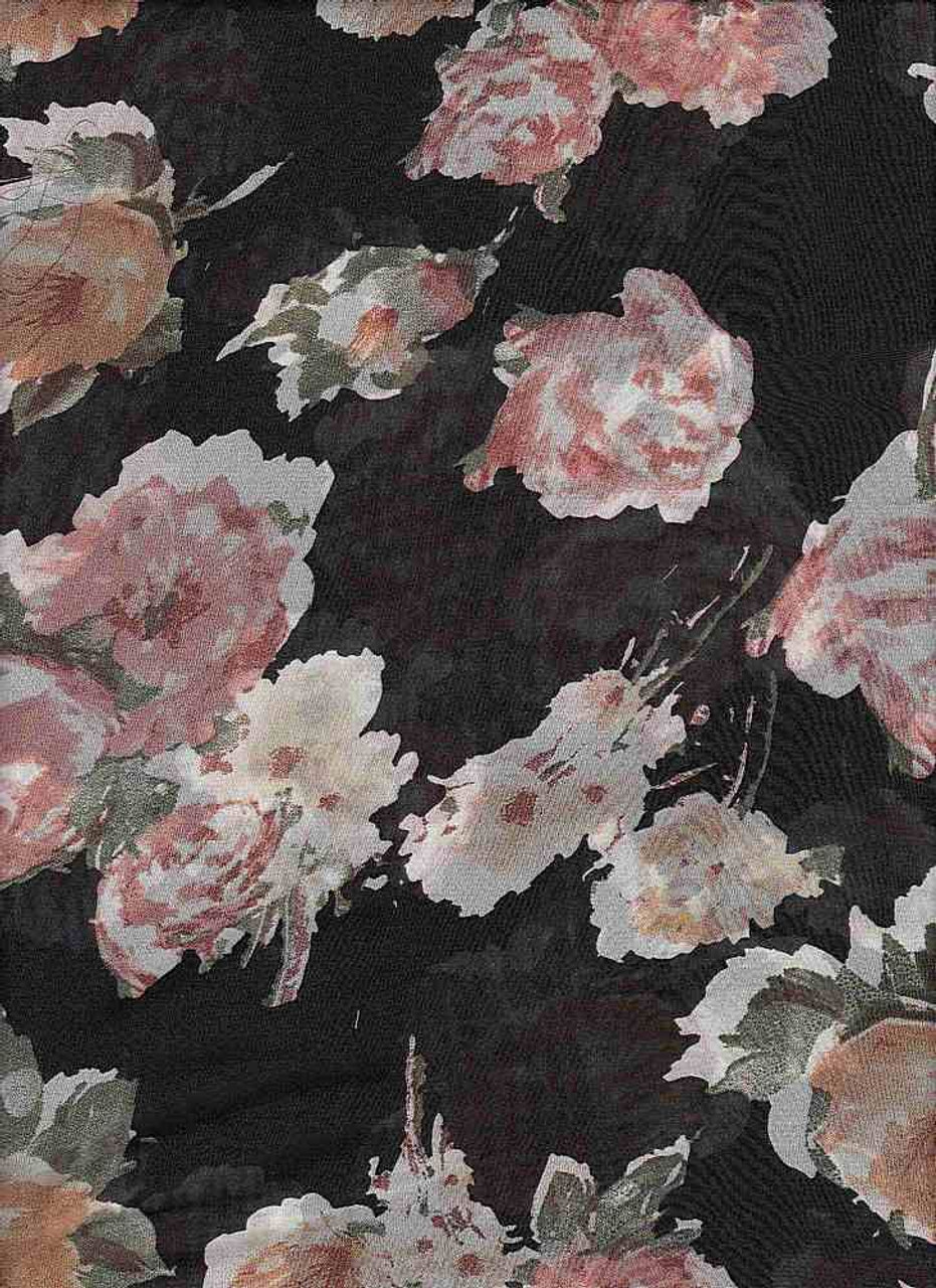 black floral chiffon fabric