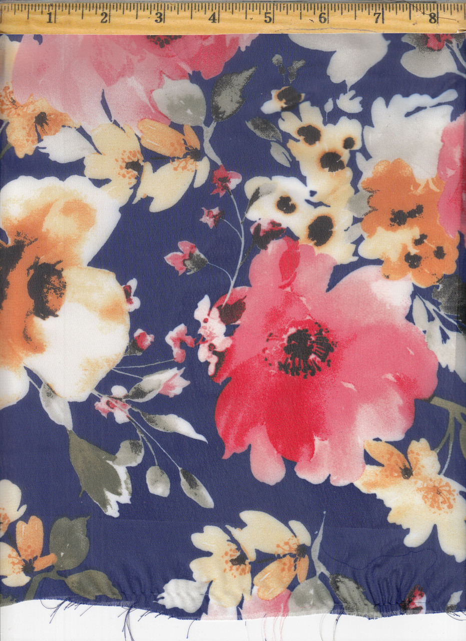 Floral Woven Hi Multi Chiffon Fabric Hi Multi F1303 RoyalCoral Fabrics by the Yard