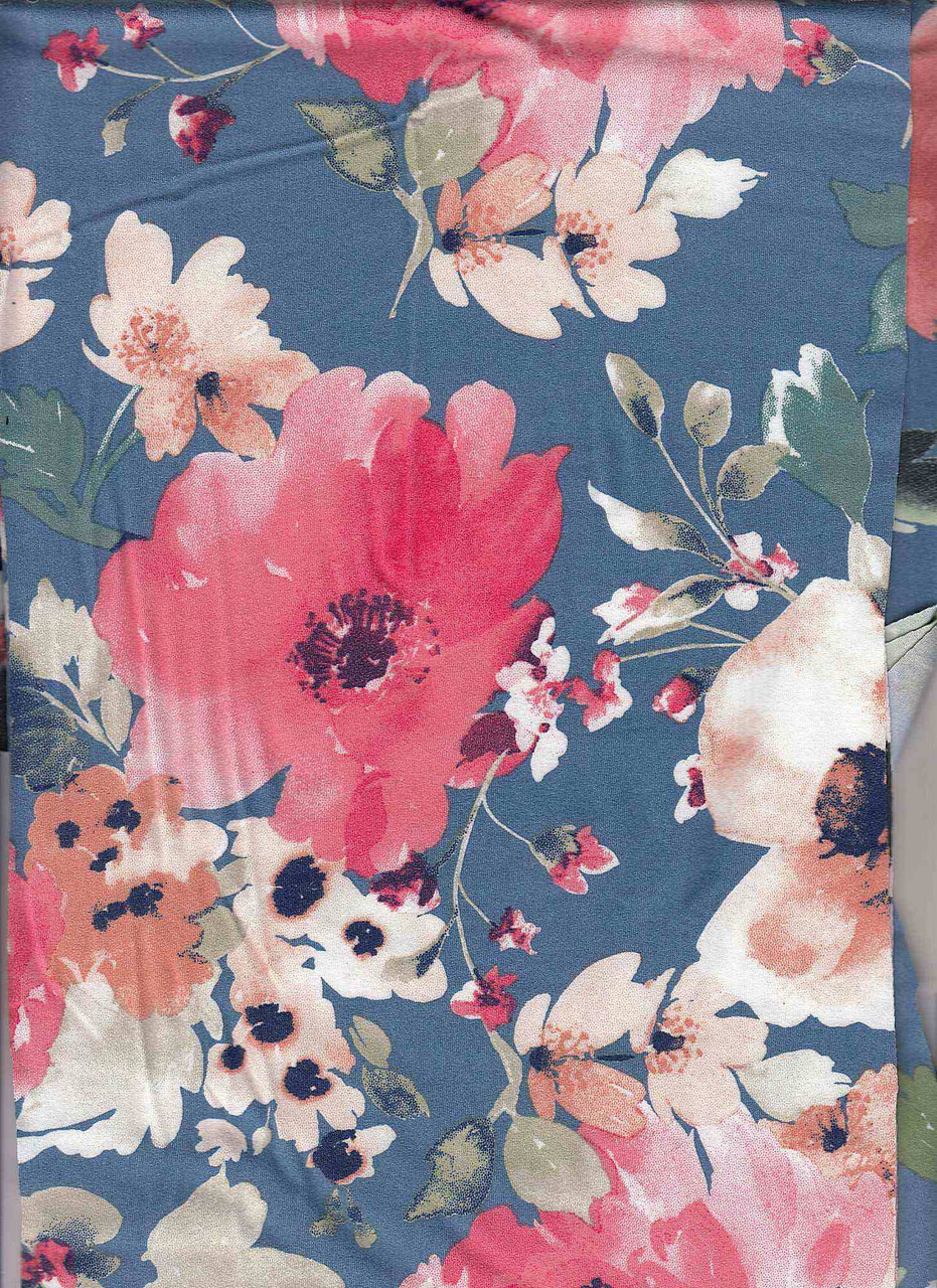 Floral Knit Dty Brushed Polyester Knit Spandex Fabric- DTYBRUSHF8138  Blue-Fuschia - Fabrics by the Yard