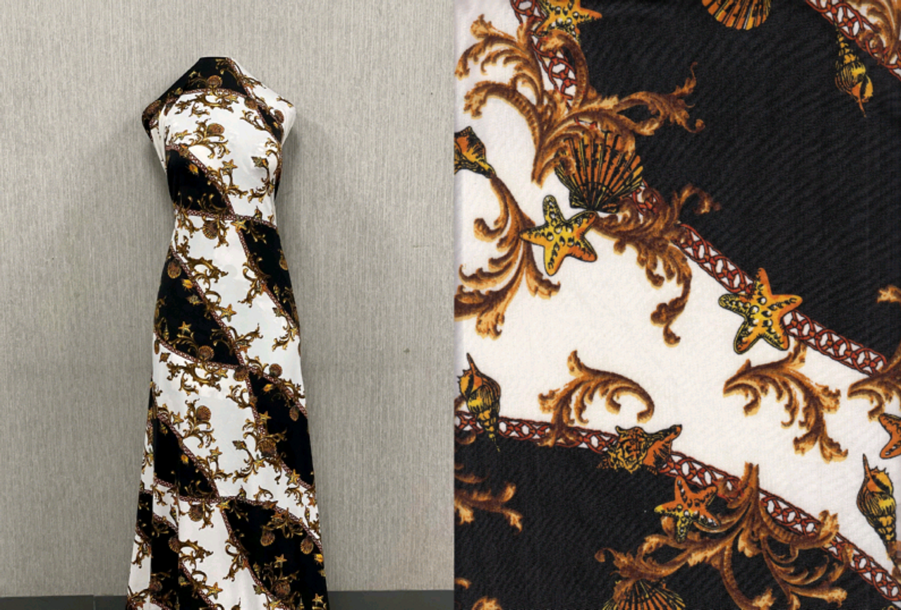 VERSACE Knit DTY Fabric - DTY V1599S- NAVY-IVO-GOLD - Fabrics by the Yard