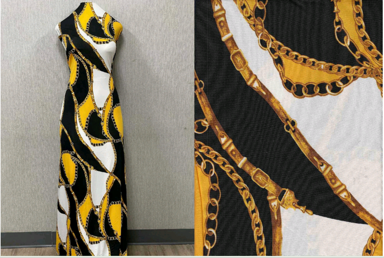 VERSACE Knit DTY Fabric - DTY V1619-BLK-YELLOW-IVO - Fabrics by