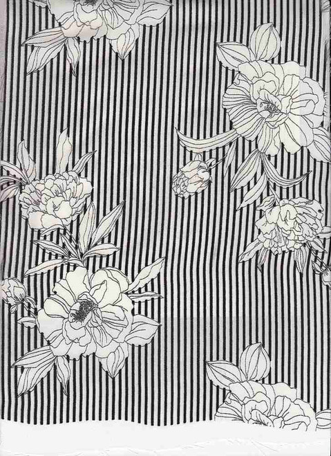 Black/White Rayon Crepe Deadstock Floral Print Fabric — CLOTH STORY