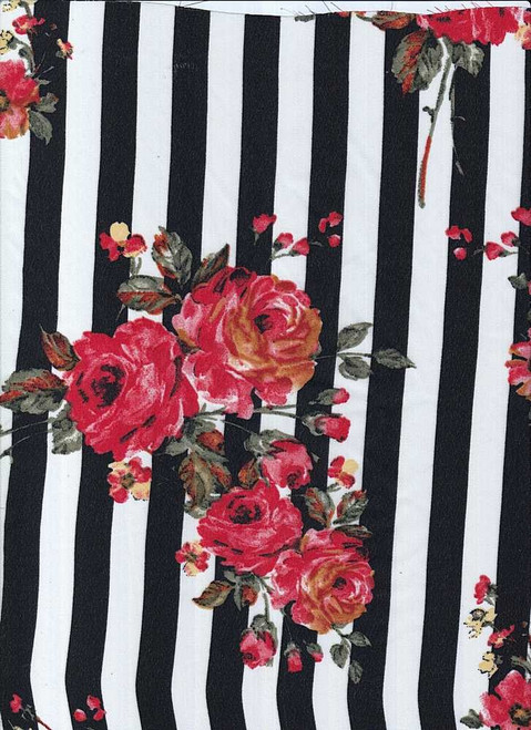 Floral Stripe Woven Fabric - Wool Dobby Sf369 Black-Off White-Coral