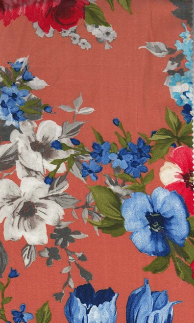 Floral Knit Fabric - ITY Brush F5011 Peach Dark-Royal