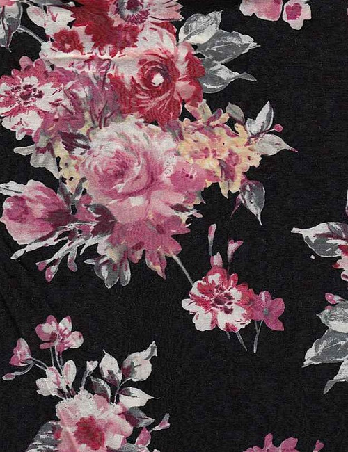 Floral Woven Rayon Challis Fabric - Challi Ptf1065 Black-Mauve