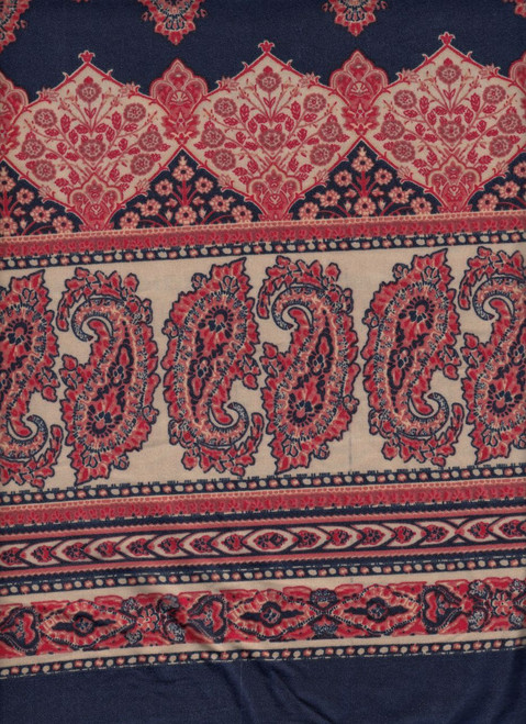 Bohemian Print Knit Ity Brushed Polyester Knit Spandex Fabric - ITY BrushBO5003 Navy-Coral