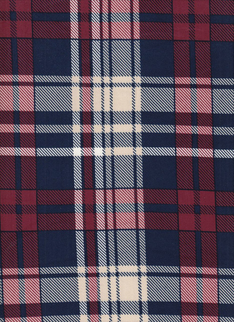 Plaid Knit DTY Brushed Polyester Knit Spandex Fabric - DTY Brush Pl10024 Navy-Burgandy