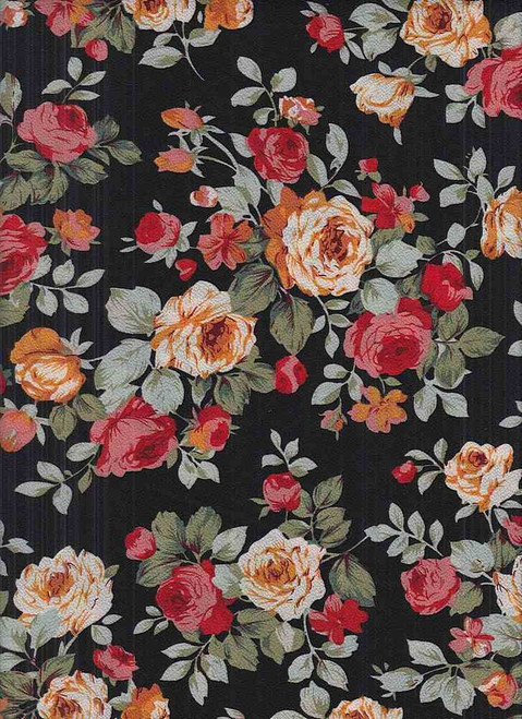 Floral Woven Bubble Crepe Fabric - Bubble Crepe F0027 Black-Coral-Yellow