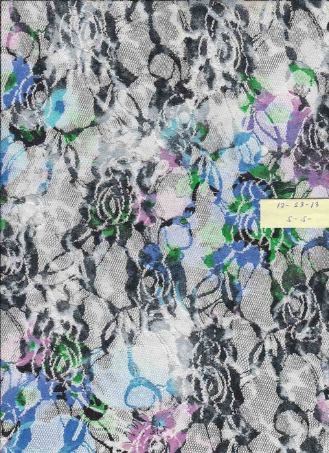 Floral Knits Lace Fabric- Lace PrtF268 Aqua-Blue