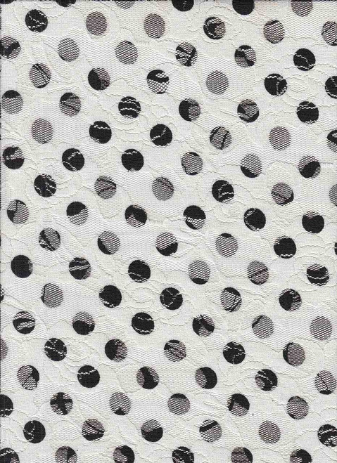 Dot Knits Lace Fabric- Lace PrtD348 Black-White Dot - Fabrics by