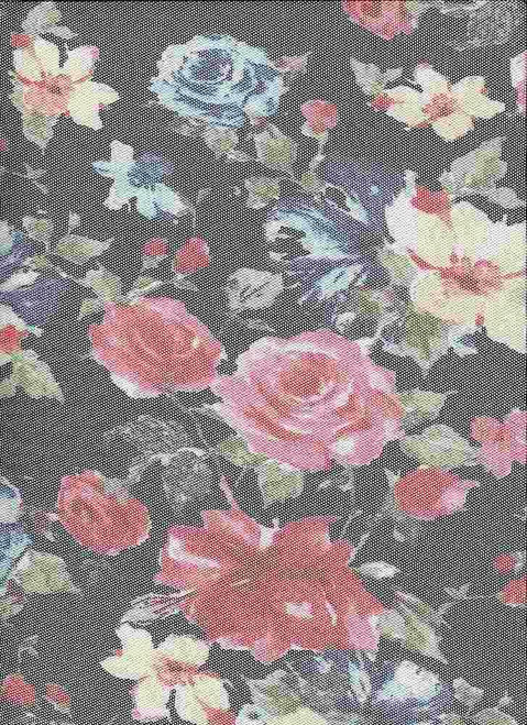 Floral Knit Dty Brushed Polyester Knit Spandex Fabric- DTYBRUSHF8138  Blue-Fuschia - Fabrics by the Yard