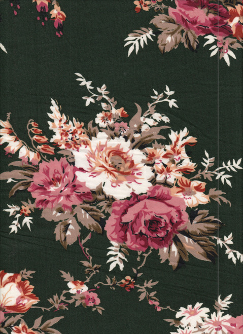 Floral Knit DTY Brushed Polyester Knit Spandex Fabric - DTY Brush F0005 Olive-Mauve