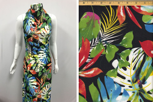 Floral Knit DTY Fabric - DTY Ft599 Black-Green-Orange