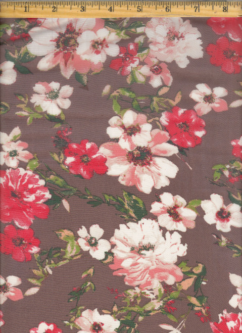 Floral Woven Hi Multi Chiffon Fabric - Hi Multi F541 Brown-Peach-Red