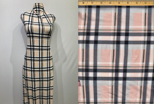 Plaid Knits Dty Brushed Polyester Knit Spandex fabric - DtybrushPL1099 Peach