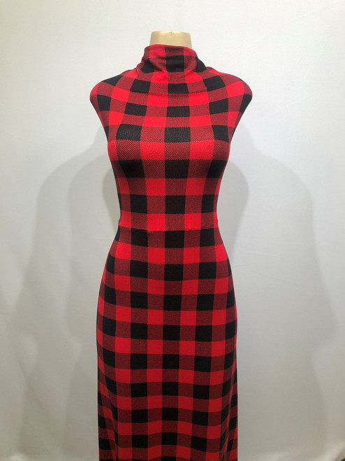 Plaid Knits Dty Brushed Polyester Knits Spandex Fabric - DTY Brush PL1331 Black-Red