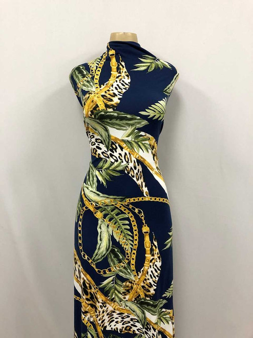 Versace Knits Dty Brushed Polyester Knits Spandex Fabric - DTY Brush V1058 Navy-Olive-Gold