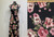 Floral Knit DTY Polyester Knit Spandex Fabric - DTY F1007 Black-Mauve