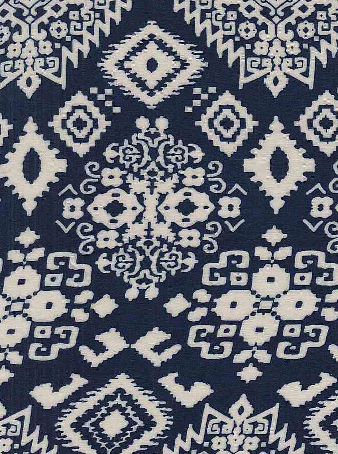 Aztec Bohemian Woven Rayon Challis Fabric Challi Ptaz695 Navy