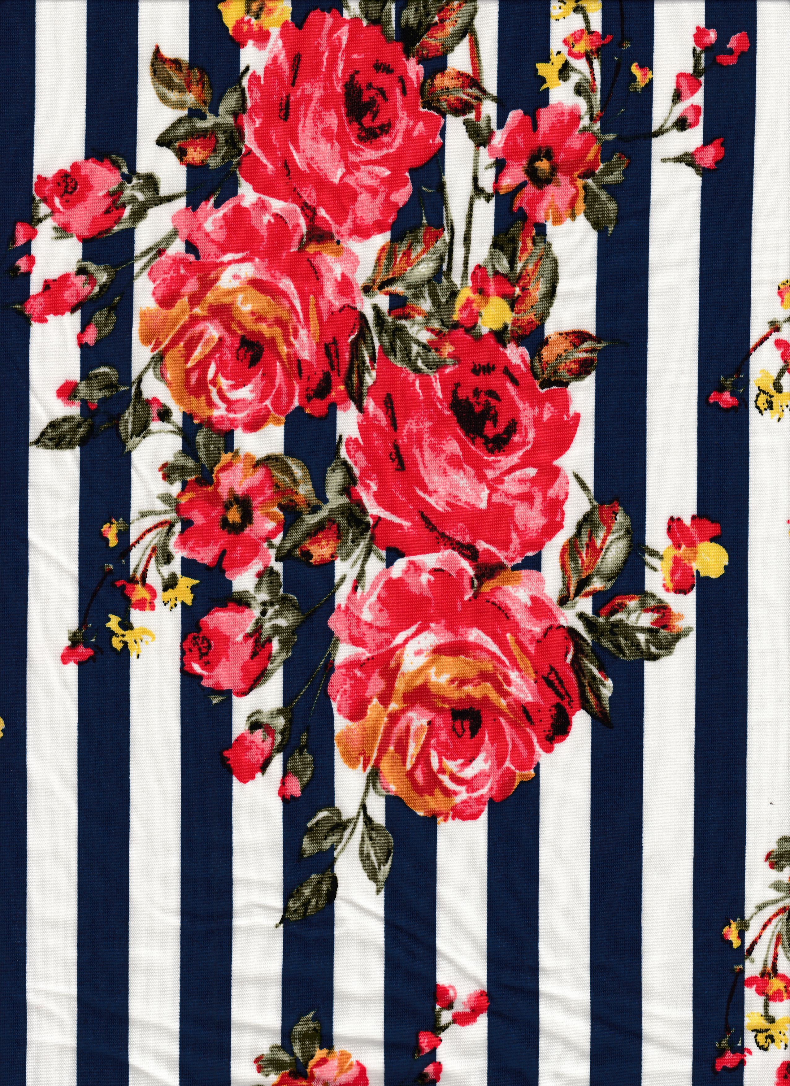 Floral Stripe Knit DTY Polyester Knit Spandex Fabric - DTY SF 1037