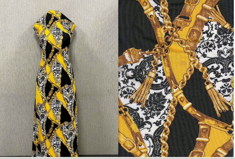 VERSACE Knit DTY Fabric - DTY V1542S- BLK-IVO-GOLD - Fabrics by