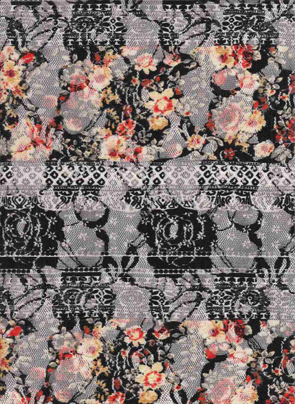 【AAKE】LACE PATTERN LAYERED PT Aztec Knits Lace Fabric- Lace PrtAZ313 Black-Orange