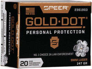 Speer Gold Dot 9mm Luger - 147gr Gdhp 20rd 10bx/cs Speer Gold Dot 9mm Luger - 147gr Gdhp 20rd 10bx/cs
