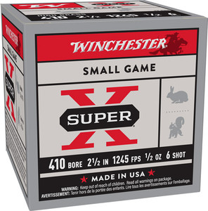 Winchester Super-x 410 2.5" - 1/2oz #6 25rd 10bx/cs Winchester Super-x 410 2.5" - 1/2oz #6 25rd 10bx/cs