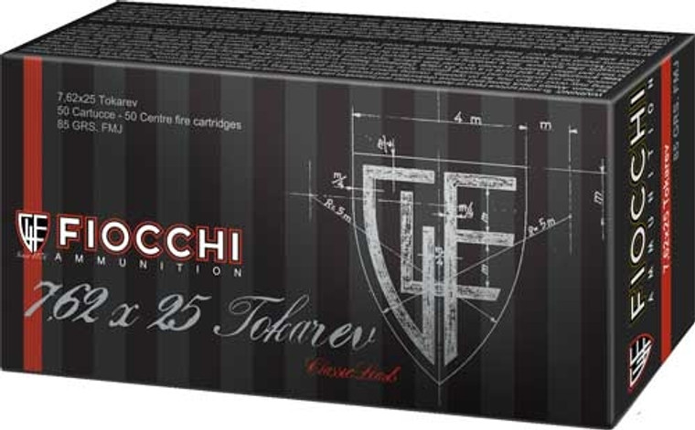 Fiocchi 7.62x25 Tokarev - 85gr Fmj 50rd 20bx/cs Fiocchi 7.62x25 Tokarev - 85gr Fmj 50rd 20bx/cs