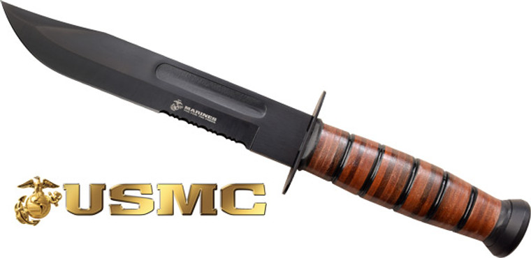 Mc Usmc 7" Bowie Blade W/ - Leather Sheath