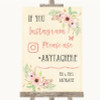 Blush Peach Floral Instagram Hashtag Personalized Wedding Sign